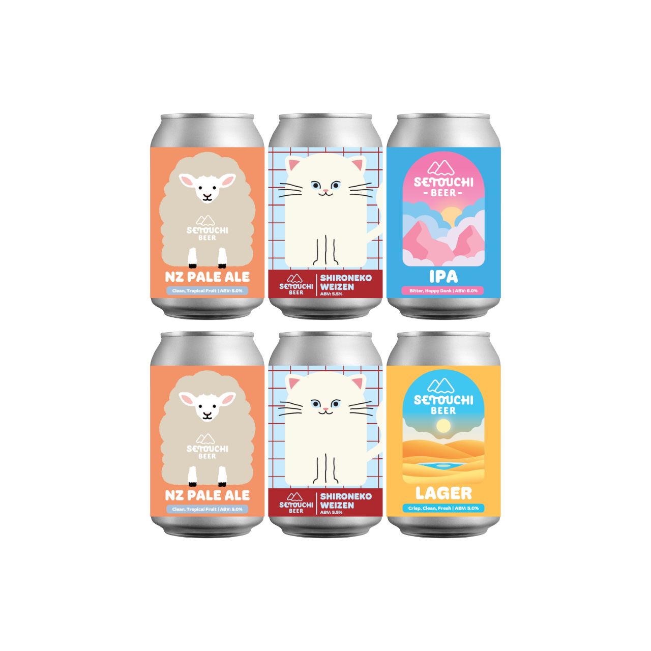 Sheep and White Cat with Classic 6-Can Set